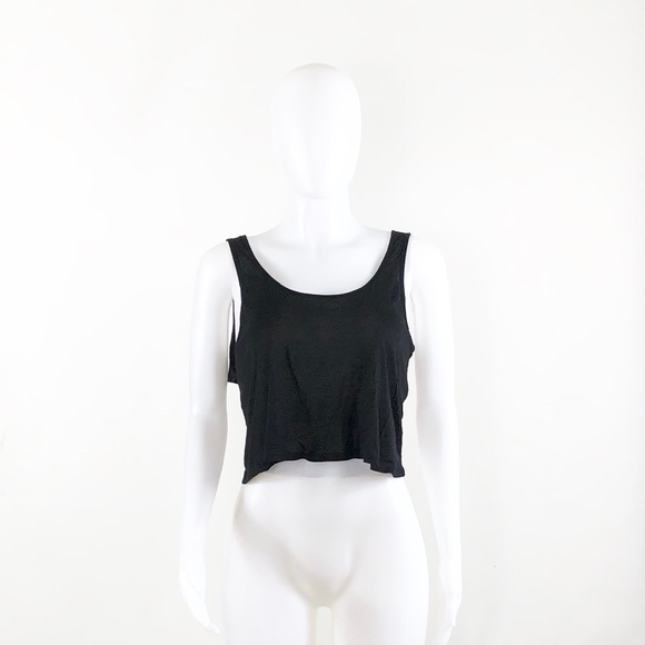 NWOT Black Criss Cross Backless Loose Fit Crop Top - Picture 2 of 6